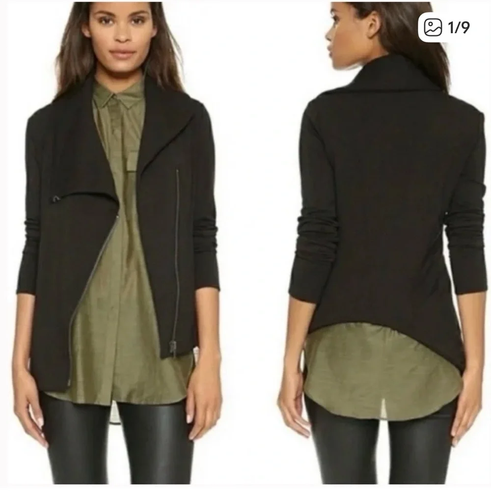 Helmut Lang Villous Black Moto Jacket Knit Asymmetrical Hem XS Gorpcore